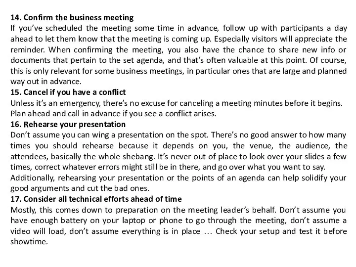 14. Confirm the business meeting If you’ve scheduled the meeting some