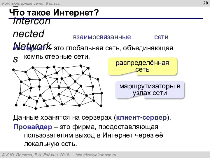 Что такое Интернет? InterNet = Interconnected Networks Интернет – это глобальная