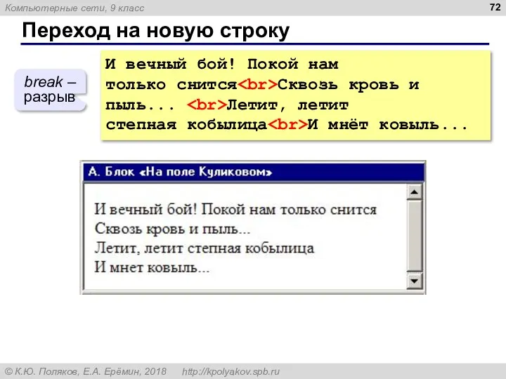 Переход на новую строку И вечный бой! Покой нам только снится