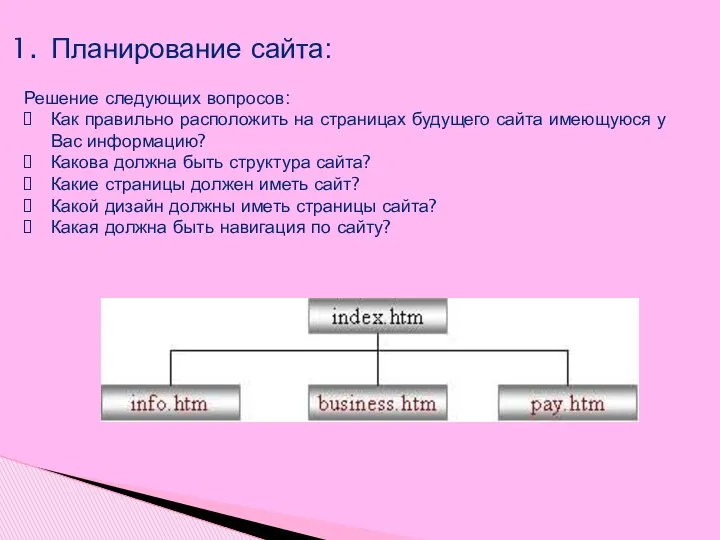 Планирование сайта: Решение следующих вопросов: Как правильно расположить на страницах будущего