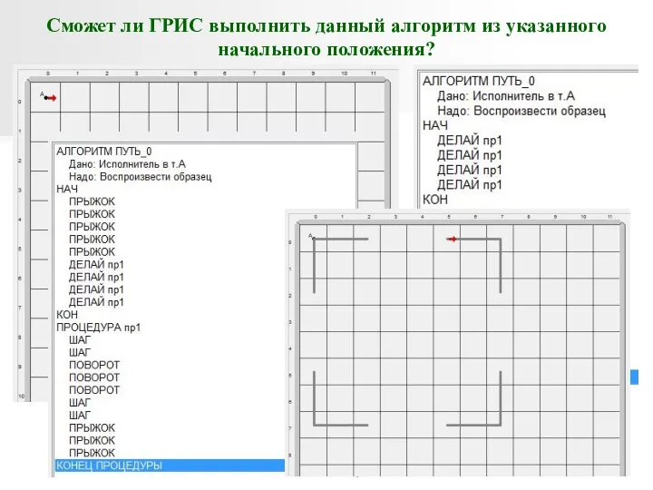 Сможет ли ГРИС выполнить данный алгоритм из указанного начального положения?