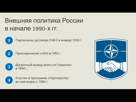 Внешняя политика России в начале 1990-х гг. Подписание договора СНВ-II в