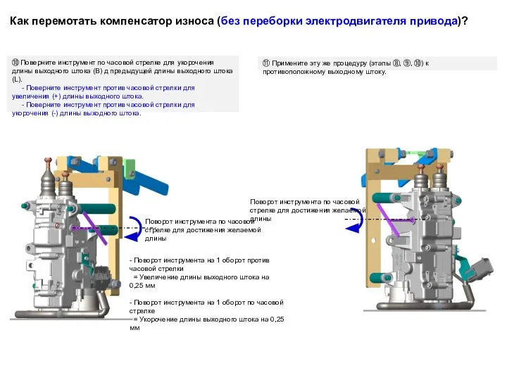 ⑩ Поверните инструмент по часовой стрелке для укорочения длины выходного штока