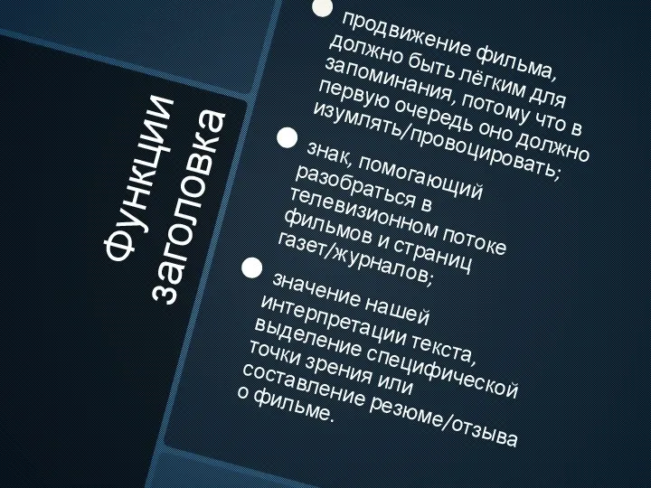 Функции заголовка продвижение фильма, должно быть лёгким для запоминания, потому что