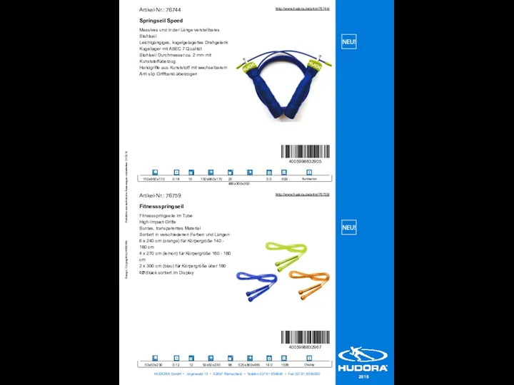 Design / Copyright by HUDORA Farbliche und technische Änderungen vorbehalten. 01/2016