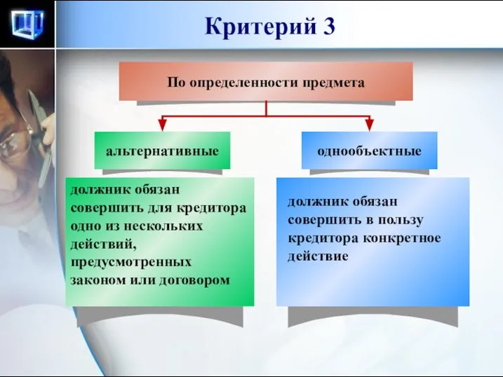 Критерий 3 должник обязан совершить для кредитора одно из нескольких действий,