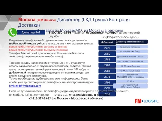 По данному телефону необходимо связываться водителю при любых проблемах в рейсе,