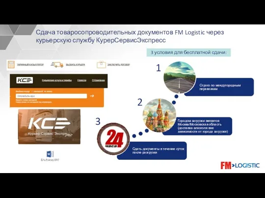 3 2 1 Сдача товаросопроводительных документов FM Logistic через курьерскую службу