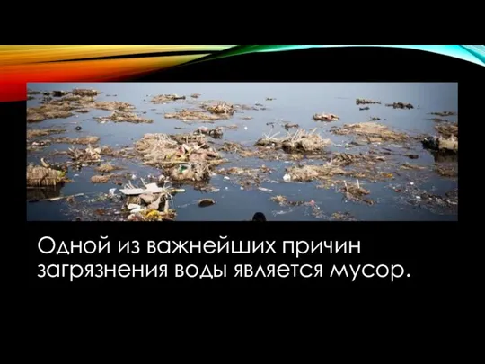 Одной из важнейших причин загрязнения воды является мусор.