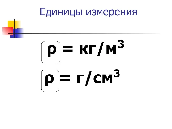 Единицы измерения ρ = кг/м3 ρ = г/cм3