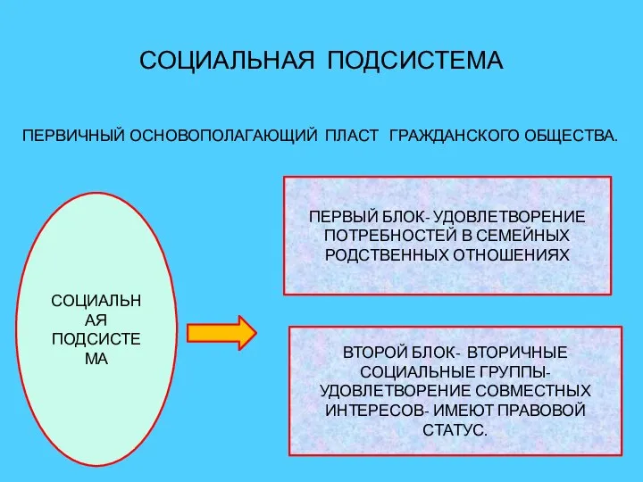 СОЦИАЛЬНАЯ ПОДСИСТЕМА ПЕРВИЧНЫЙ ОСНОВОПОЛАГАЮЩИЙ ПЛАСТ ГРАЖДАНСКОГО ОБЩЕСТВА. СОЦИАЛЬНАЯ ПОДСИСТЕМА ПЕРВЫЙ БЛОК-