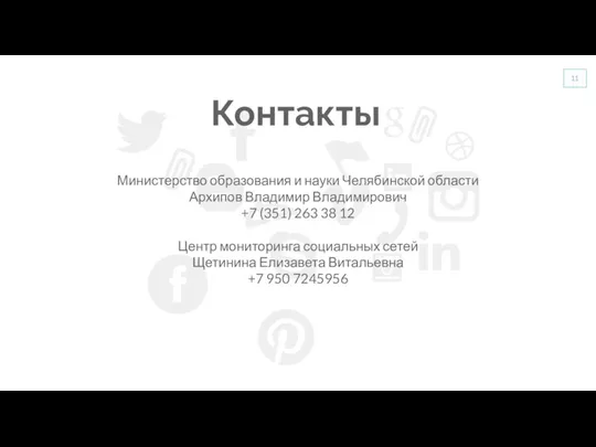 Контакты Министерство образования и науки Челябинской области Архипов Владимир Владимирович +7