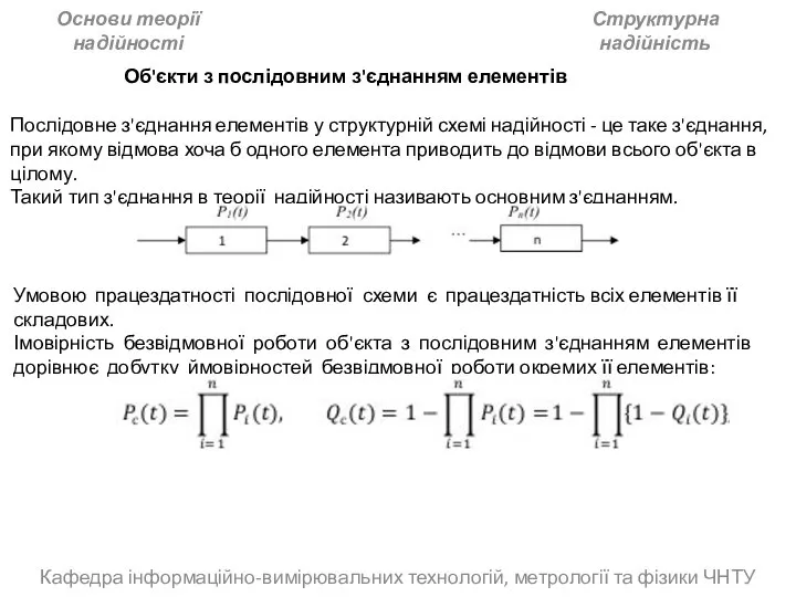 Кафедра інформаційно-вимірювальних технологій, метрології та фізики ЧНТУ Основи теорії надійності Структурна