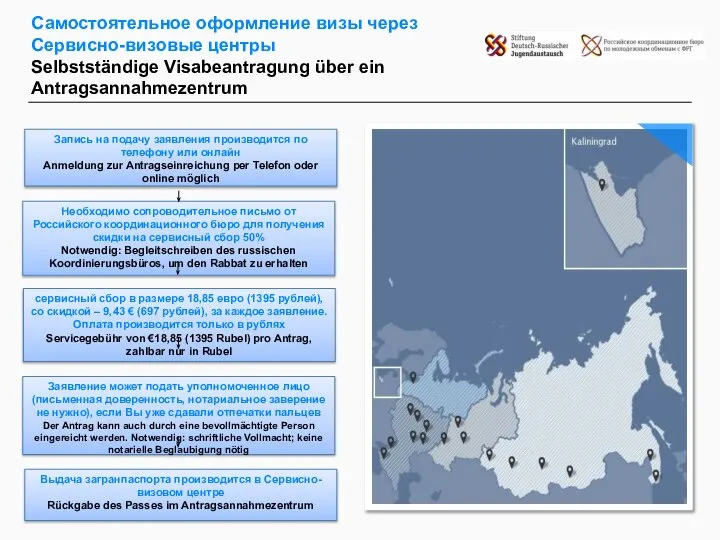 Самостоятельное оформление визы через Сервисно-визовые центры Selbstständige Visabeantragung über ein Antragsannahmezentrum