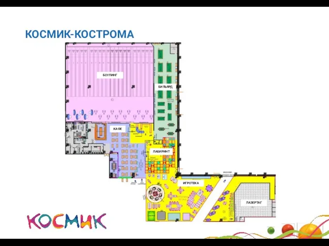 КОСМИК-КОСТРОМА БОУЛИНГ ЛАЗЕРТАГ ИГРОТЕКА КАФЕ БИЛЬЯРД ЛАБИРИНТ