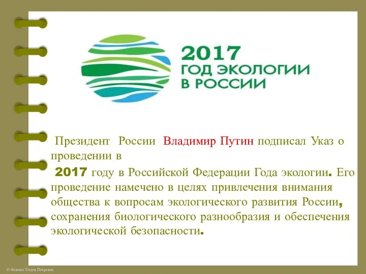 Президент России Владимир Путин подписал Указ о проведении в 2017 году