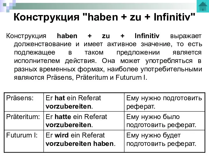 Конструкция "haben + zu + Infinitiv" Конструкция haben + zu +