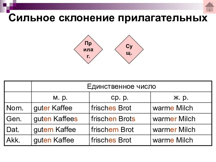 Сильное склонение прилагательных Прилаг. Сущ.