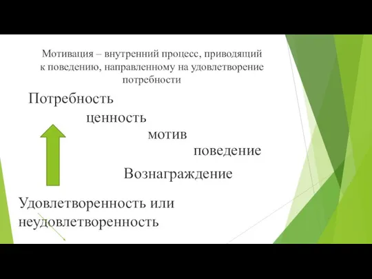 Мотивация – внутренний процесс, приводящий к поведению, направленному на удовлетворение потребности