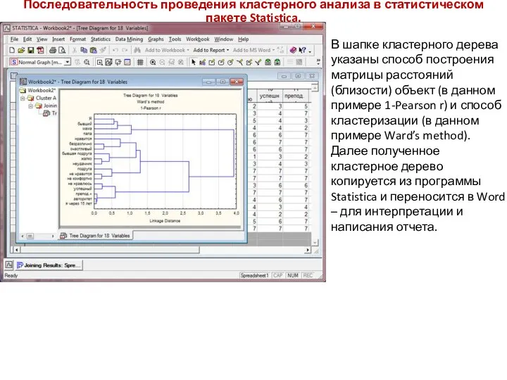 Последовательность проведения кластерного анализа в статистическом пакете Statistica. В шапке кластерного