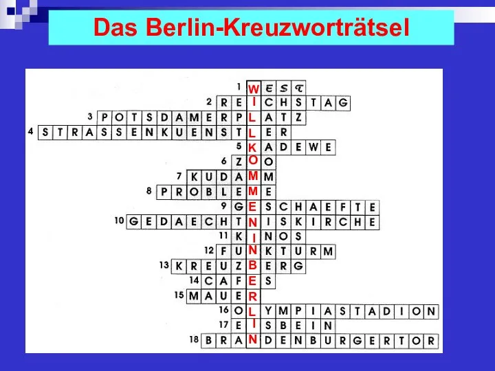 Das Berlin-Kreuzworträtsel W I L L K O M M E