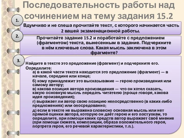 Последовательность работы над сочинением на тему задания 15.2 Вдумчиво и не