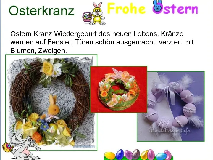 Ostern Kranz Wiedergeburt des neuen Lebens. Kränze werden auf Fenster, Türen