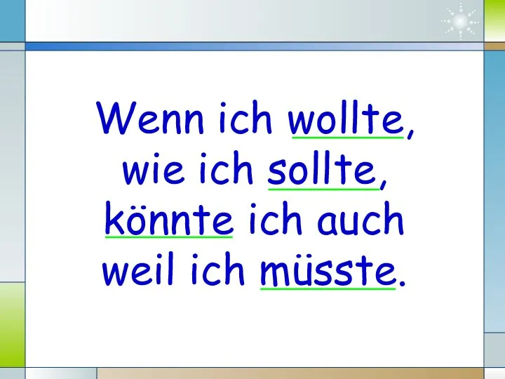 Wenn ich wollte, wie ich sollte, könnte ich auch weil ich müsste.