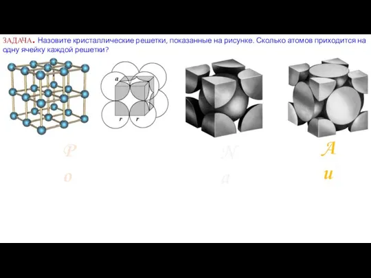 ЗАДАЧА. Назовите кристаллические решетки, показанные на рисунке. Сколько атомов приходится на