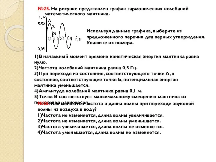 №25. На рисунке представлен график гармонических колебаний математического маятника. Используя данные