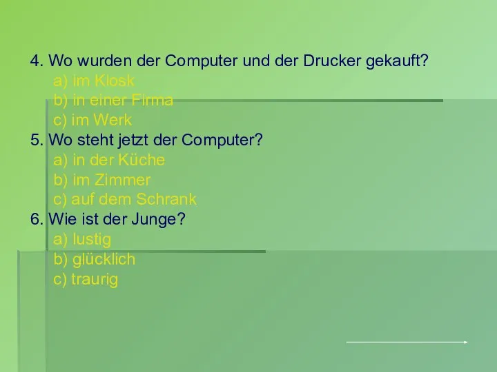 4. Wo wurden der Computer und der Drucker gekauft? a) im