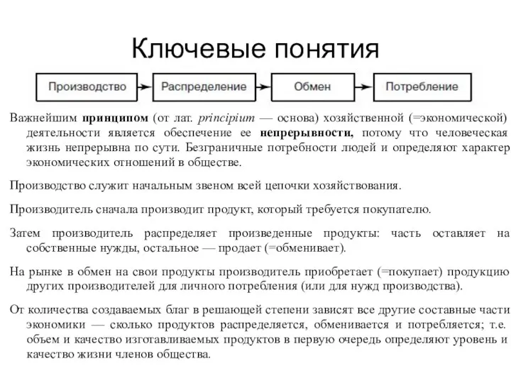 Ключевые понятия Важнейшим принципом (от лат. principium — основа) хозяйственной (=экономической)