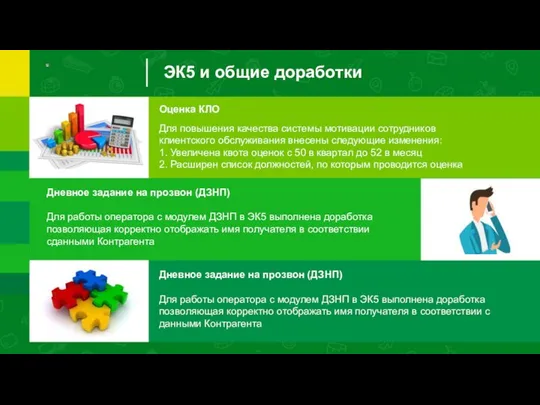 ЭК5 и общие доработки Оценка КЛО Для повышения качества системы мотивации