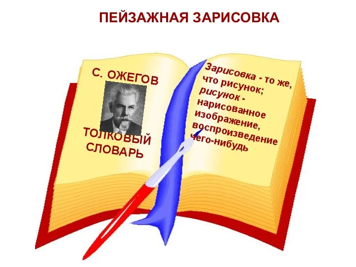 С. ОЖЕГОВ ТОЛКОВЫЙ СЛОВАРЬ Зарисовка - то же, что рисунок; рисунок