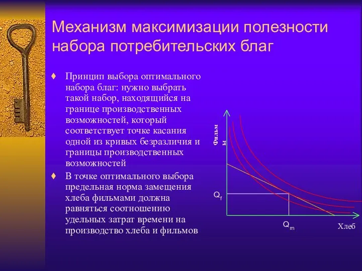 Механизм максимизации полезности набора потребительских благ Принцип выбора оптимального набора благ: