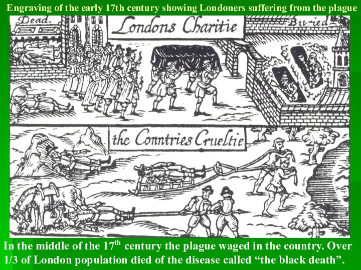 Engraving of the early 17th century showing Londoners suffering from the