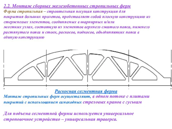 2.2. Монтаж сборных железобетонных стропильных ферм Ферма стропильная – строительная несущая