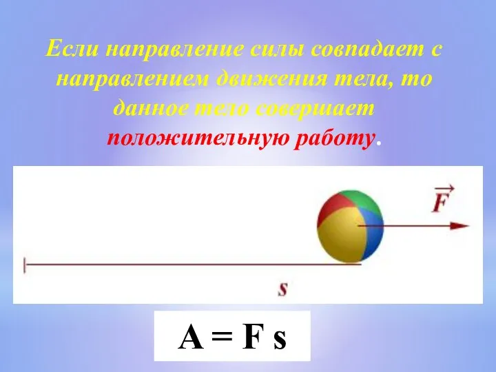 Если направление силы совпадает с направлением движения тела, то данное тело