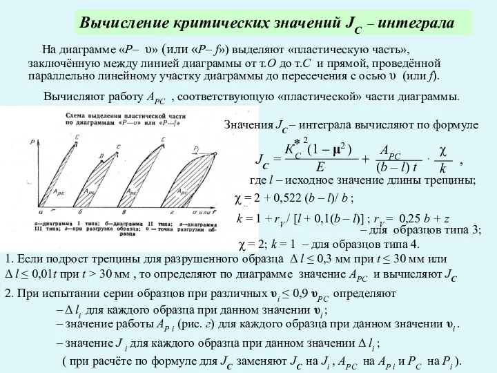 Вычисление критических значений JС – интеграла На диаграмме «Р– υ» (или