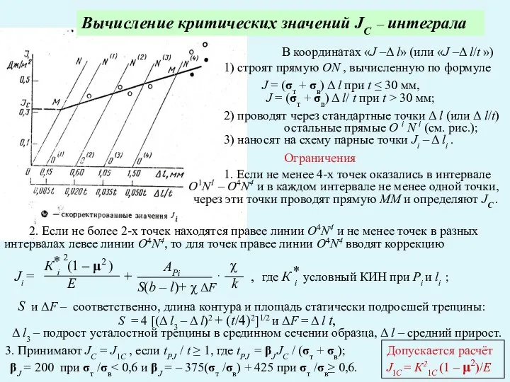 Вычисление критических значений JС – интеграла В координатах «J –Δ l»