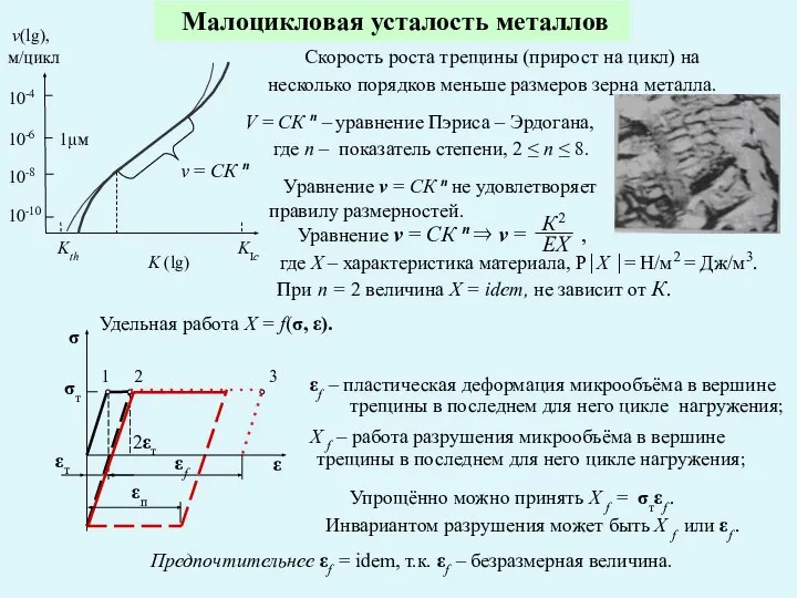 Малоцикловая усталость металлов При n = 2 величина Х = idem,