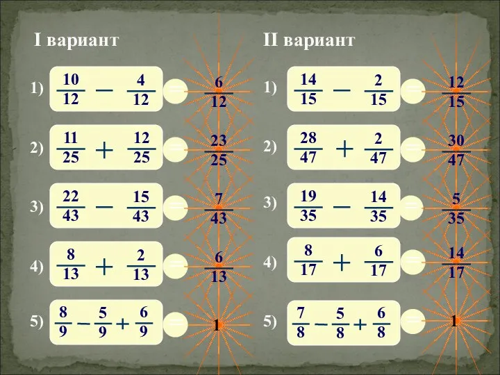 1) 2) 3) 4) 5) I вариант II вариант 3) 4) 5) 1) 2)