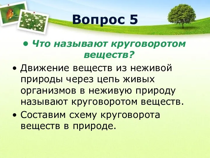 Вопрос 5 Что называют круговоротом веществ? Движение веществ из неживой природы