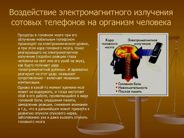 Воздействие электромагнитного излучения сотовых телефонов на организм человека Процессы в головном