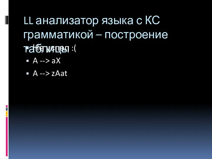 LL анализатор языка с КС грамматикой – построение таблицы Не успел