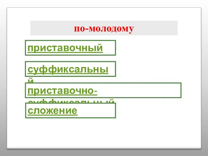 по-молодому приставочный суффиксальный приставочно-суффиксальный сложение