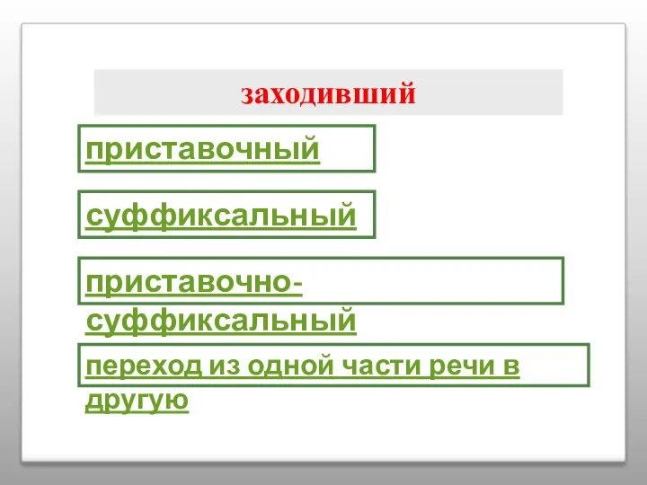 заходивший приставочный суффиксальный приставочно-суффиксальный переход из одной части речи в другую