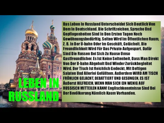 LEBEN IN RUSSLAND Das Leben In Russland Unterscheidet Sich Deutlich Von