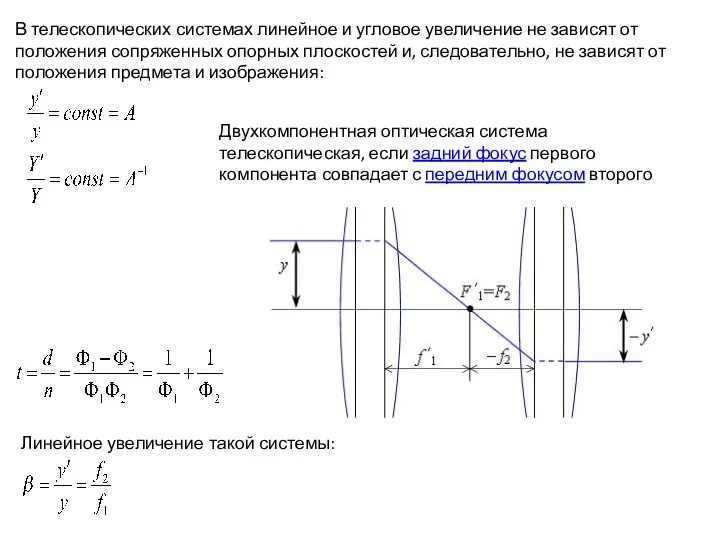 В телескопических системах линейное и угловое увеличение не зависят от положения