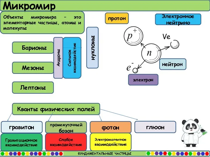 Микромир Объекты микромира – это элементарные частицы, атомы и молекулы электрон